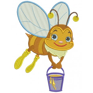 Worker Bee With a Bucket Full Of Honey Filled Machine Embroidery Design Digitized Pattern